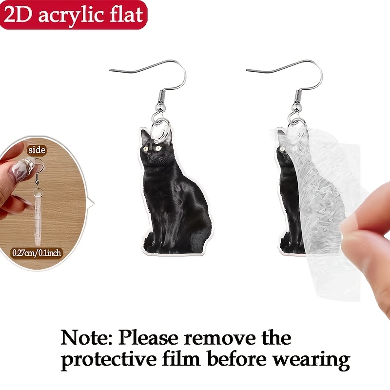 Cute Cartoon Black Kitten Earrings, Summer Gift
